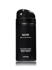Noir deodorizing spray can with masculine scent for all-day freshness.