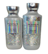Bath & Body Works Platinum Body Lotion bottle for lasting hydration with shea butter and coconut oil.