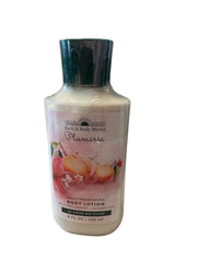 Bath and Body Works Plumeria lotion application image highlighting smooth, rich moisture