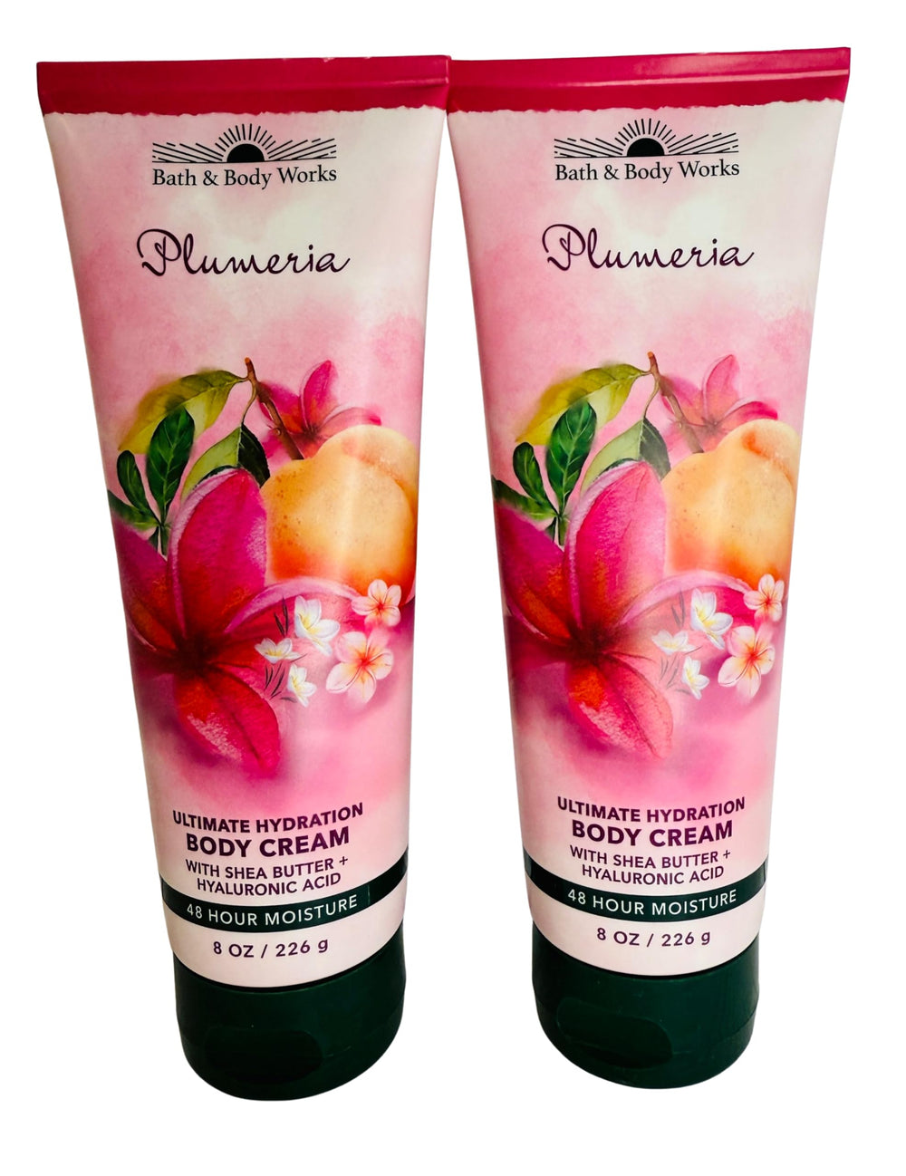 Bath & Body Works Plumeria Ultimate Hydration Cream packaging shot, 2-pack for convenient daily moisture.
