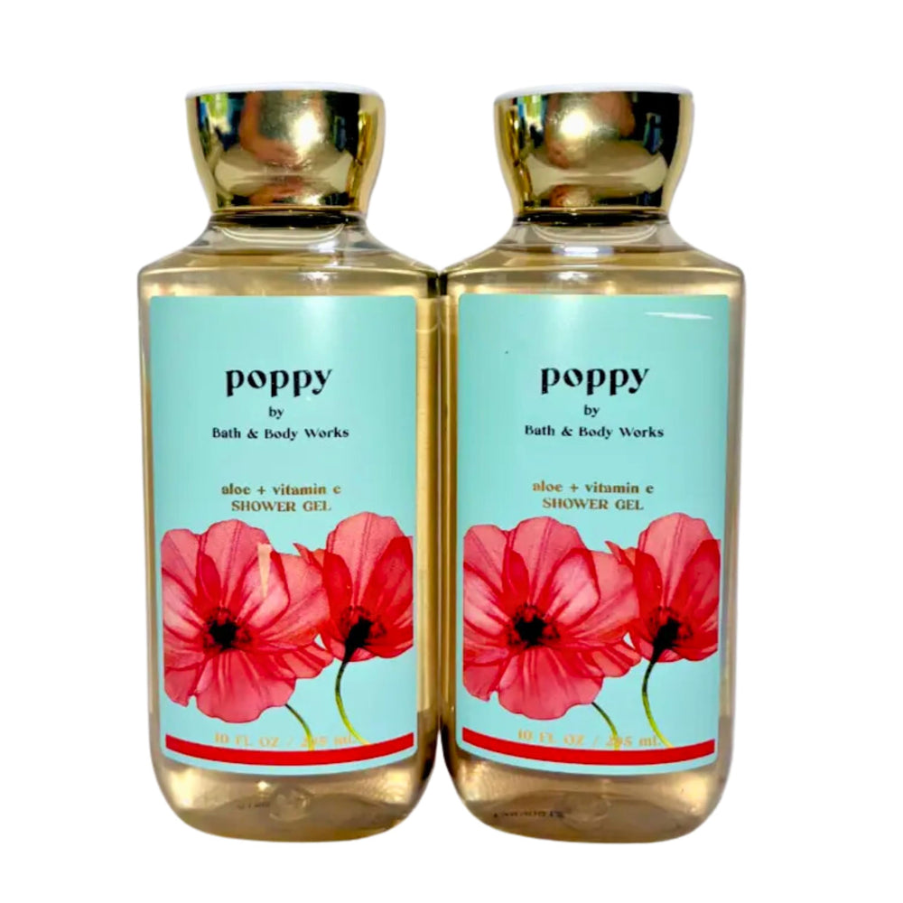 Bath & Body Works Poppy shower gel bottles for a refreshing morning routine.