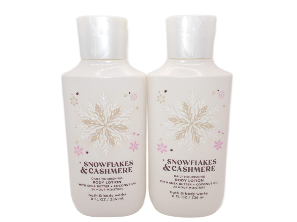 Bath & Body Works Snowflakes & Cashmere two 8oz lotion bottles offering lasting moisture.