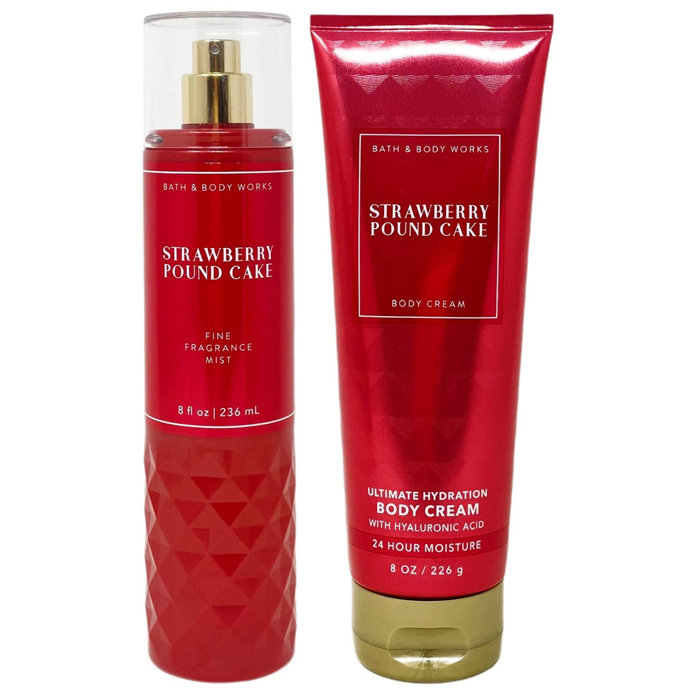 Bath & Body Works Strawberry Pound Cake Gift Set, fine fragrance mist and body cream for daily scent