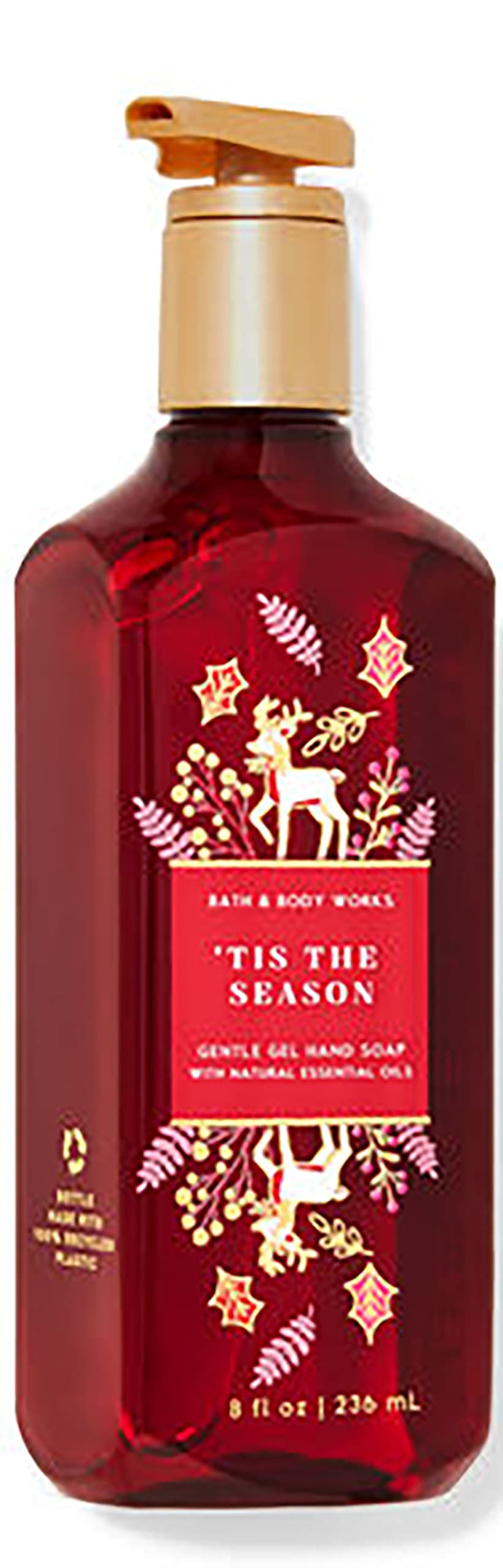 Bath & Body Works Tis The Season hand soap bottle cleanses and leaves hands feeling soft.