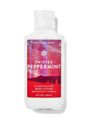 Bath & Body Works Twisted Peppermint lotion bottle delivers quick absorption for daily moisture.