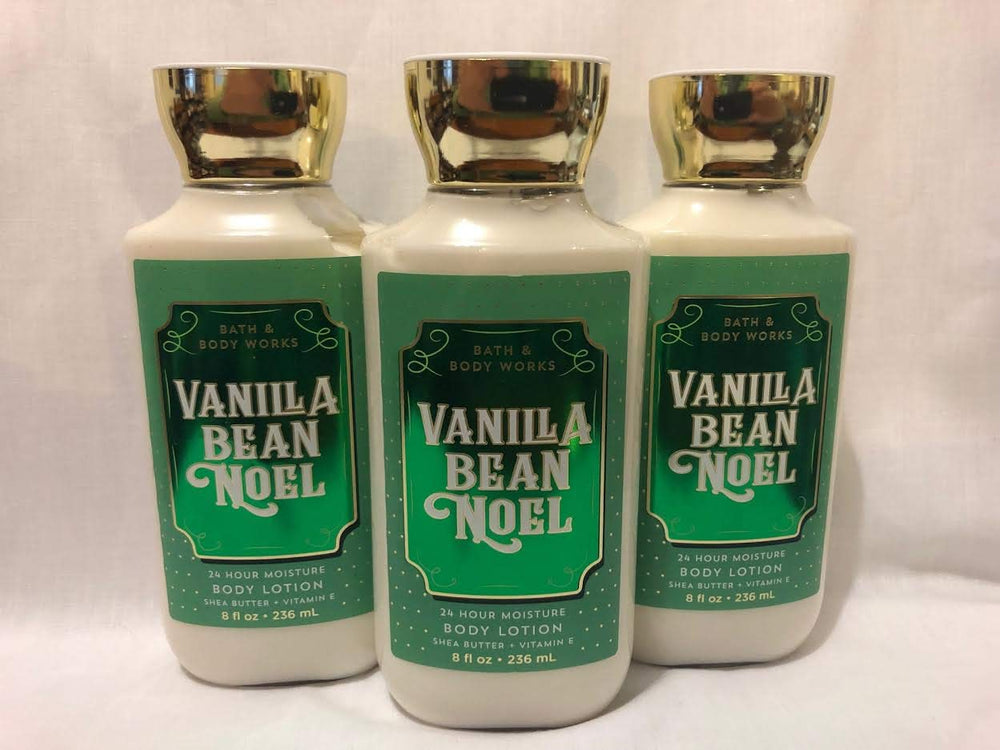 Bath & Body Works Vanilla Bean Noel lotion 8oz bottle for daily moisturizing and comforting fragrance.
