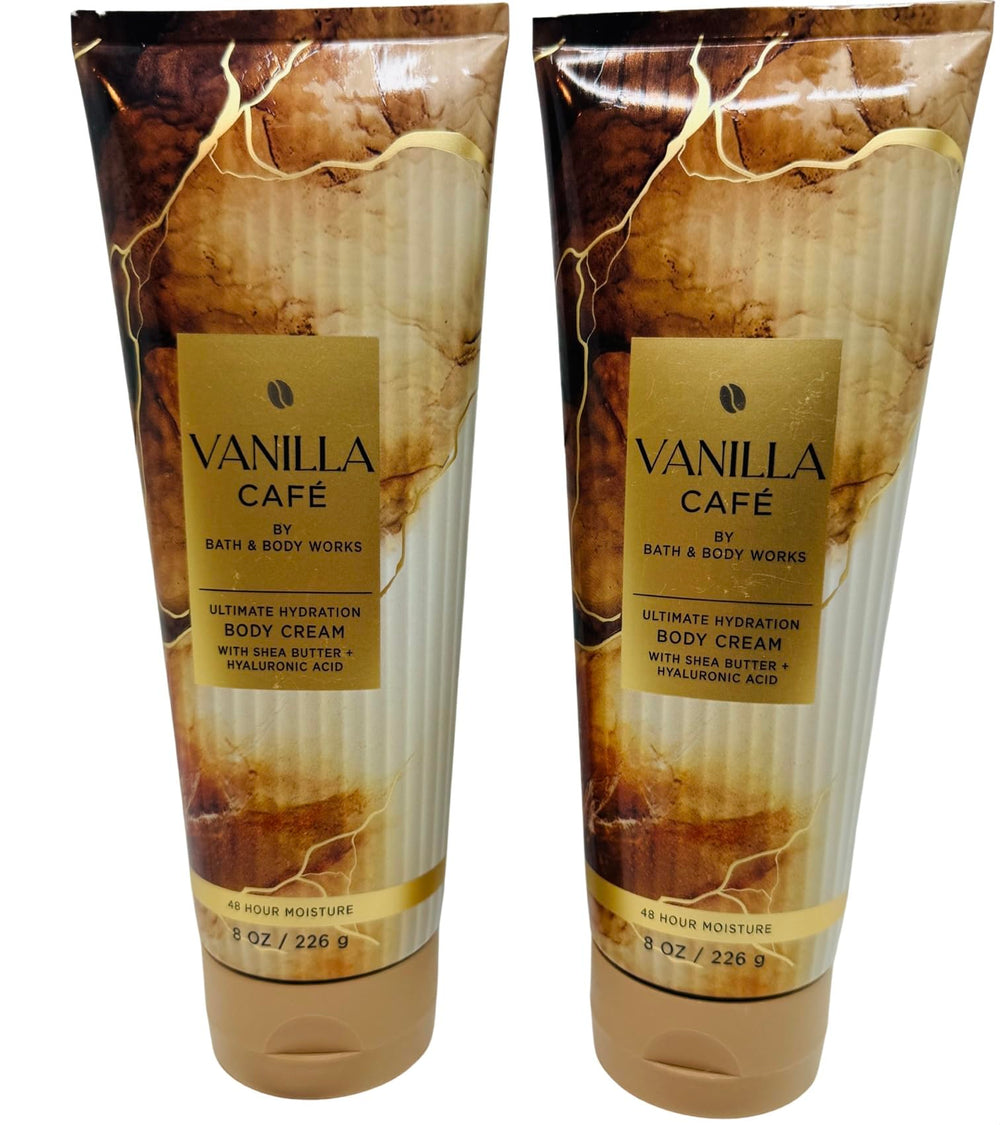 Bath & Body Works Vanilla Café bottle close-up with espresso and vanilla notes for luxuriously hydrated skin