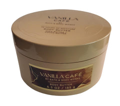 Bath & Body Works Vanilla Café Whipped Body Butter jar closeup shows rich texture and hydration.