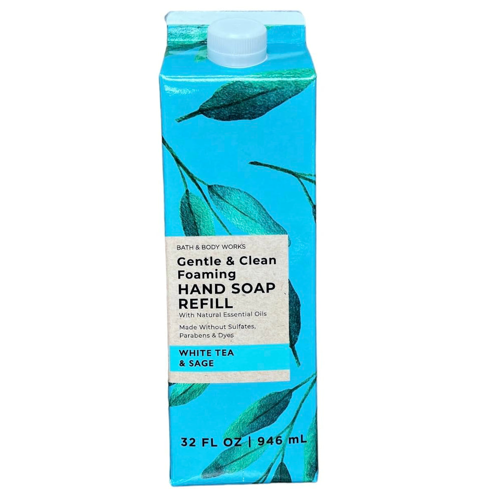 Bath & Body Works White Tea & Sage refill bottle for gentle cleansing at home.