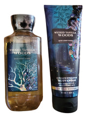 Bath & Body Works Wicked Vanilla Woods duo display shows the 2-piece set for everyday use.