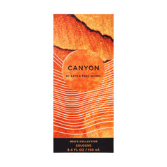 Bath & Body Works Canyon bottle back view highlights a rugged, woodsy scent.