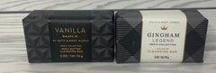 Bath & Body Works Gingham Legend cleansing bar, highlighting warm notes and a luxurious lather.