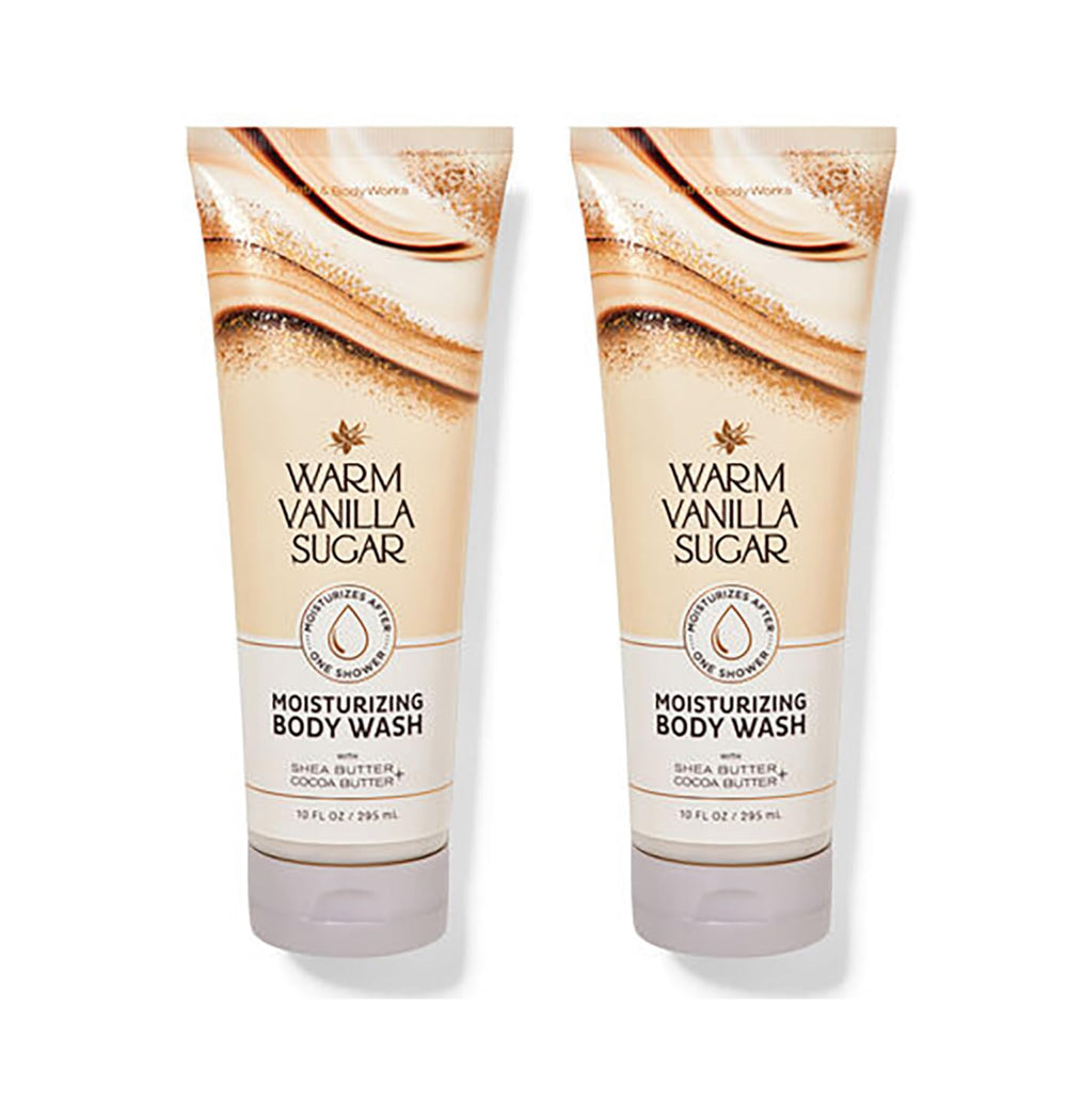 Bath & Body Works moisturizing body wash bottle with warm vanilla sugar for lasting hydration.