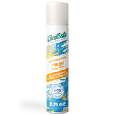 Batiste Fresh Dry Shampoo bottle pouring spray for instant root refresh.