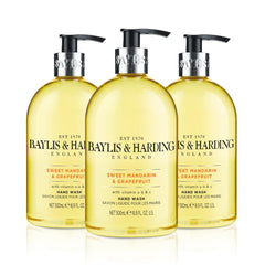 Baylis & Harding Sweet Mandarin & Grapefruit dispenser bottle for easy, refreshing handwashing.