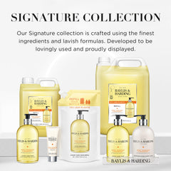 Baylis & Harding Sweet Mandarin & Grapefruit fragrance label closeup, notes of mandarin and grapefruit.