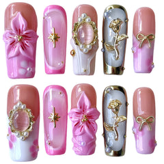 BByogooz press-on nails with 3D floral close-up for everyday elegance