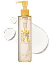 BE THE SKIN Pore Reset cleansing oil bottle demonstrates gentle makeup removal and radiant skin.