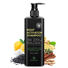 Beadlamey Root Activator Shampoo for Men bottle close-up for daily scalp nourishment.