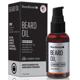 Beardbrand beard oil bottle focused on jojoba formula softening stubble.