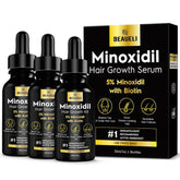 Beaueli minoxidil 5% bottle close-up for hair growth support.