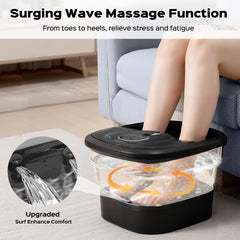 BEAUMOI Foot Spa showing heat function and soothing bubbles for warmth.