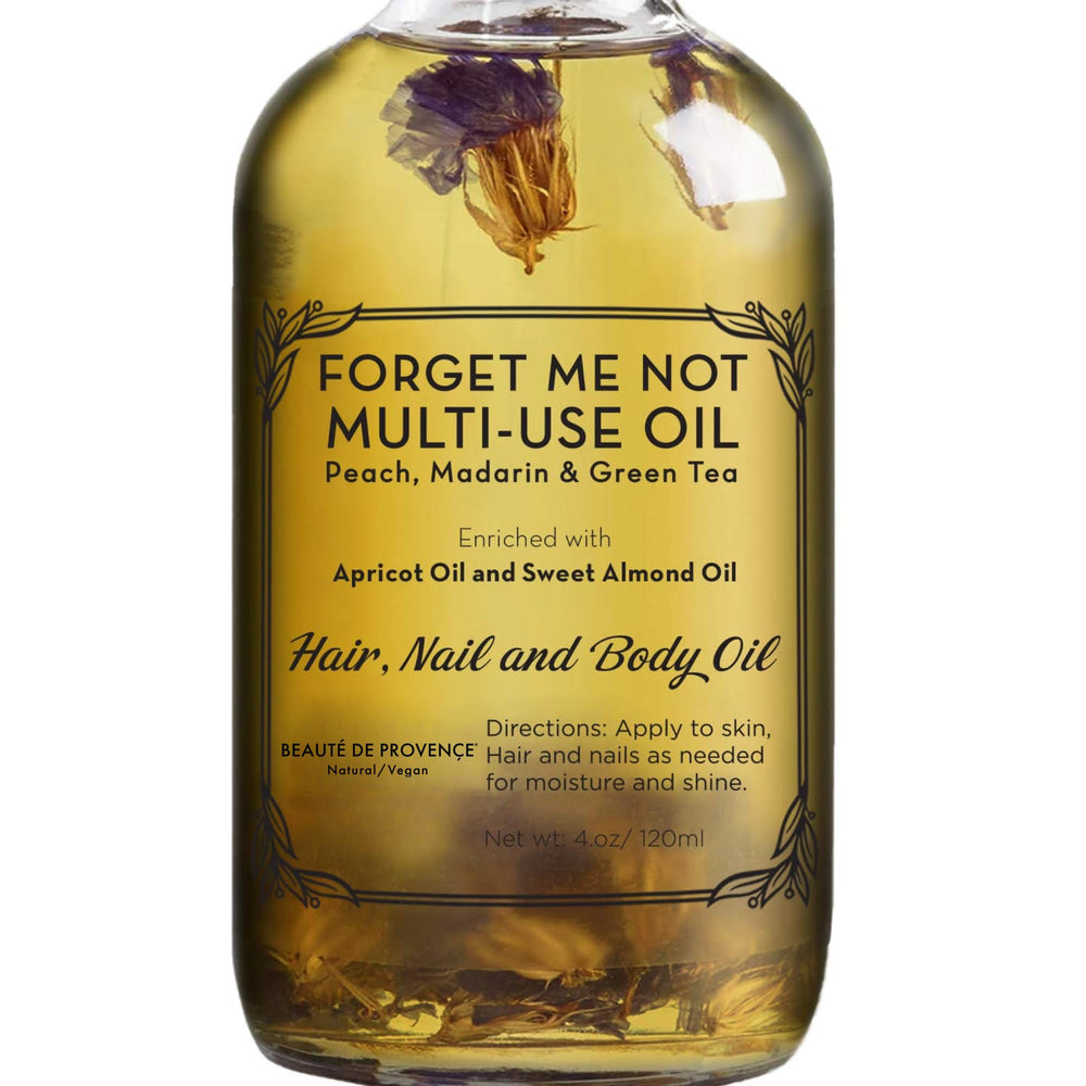 BEAUTE DE PROVENCE Forget Me Not oil bottle nourishes and hydrates dry skin.