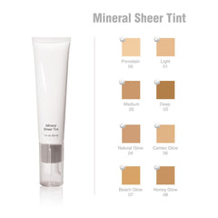 Beauty Basics Mineral Sheer Tint Foundation texture close-up shows ultra-sheer coverage and moisture