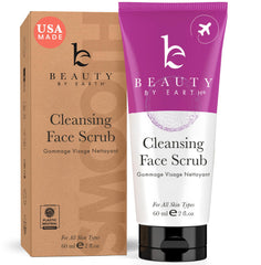 Beauty by Earth facial scrub in a USA-made jar delivering gentle exfoliation for smooth skin.