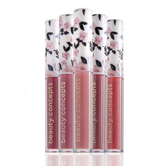 Beauty Concepts Lip Gloss Collection swatch shows shimmering pink hues for radiant lips.