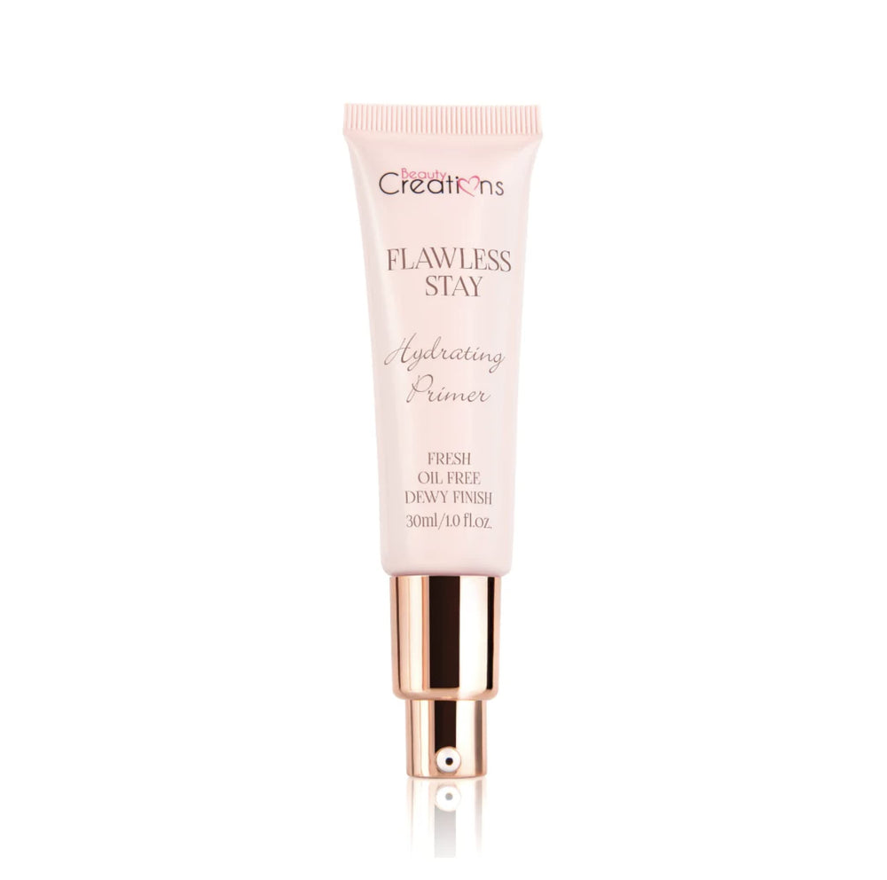 Beauty Creations Flawless Stay Hydrating Primer bottle with pump boosts brightness and smooths skin