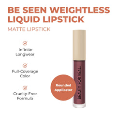 Beauty For Real Be Seen Chestnut Rose swatches reveal rich matte color.