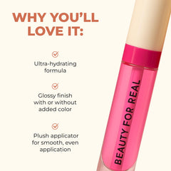 Lip swatch in Raspberry Beret showing transparent pink tint.