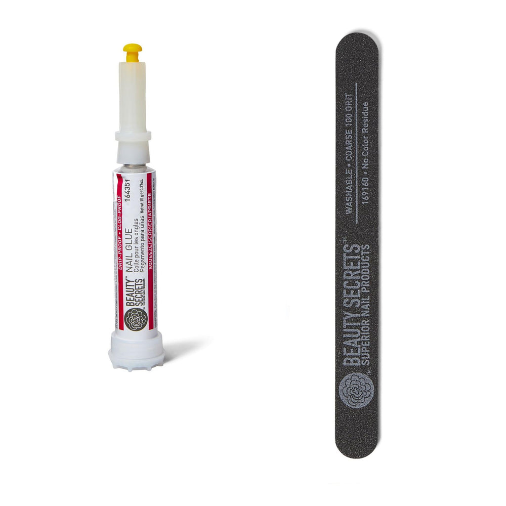 Beauty Secrets Drip and clog-proof nail glue with precision tip for mess-free application.