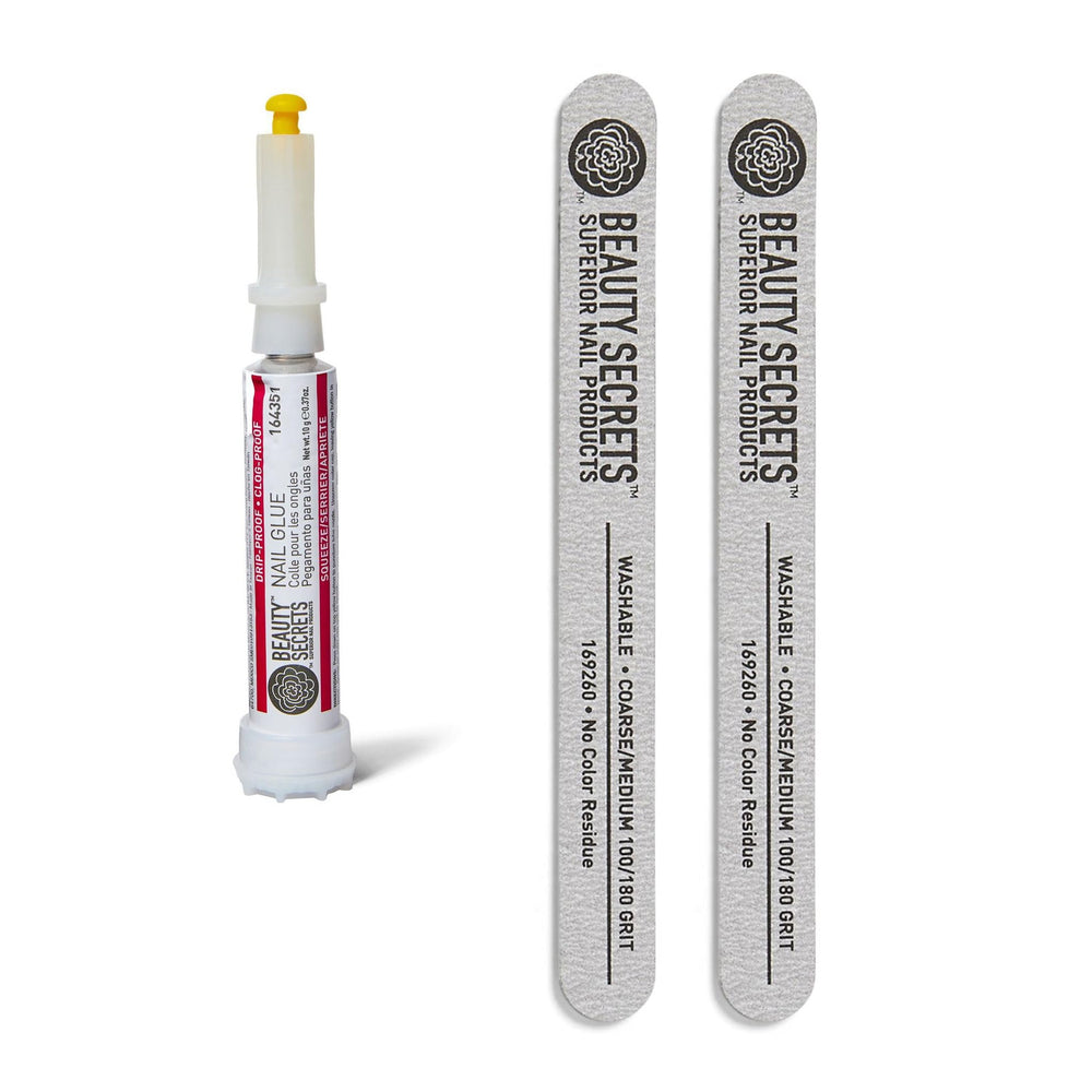 Beauty Secrets nail glue bottle with drip-proof design for precise application.