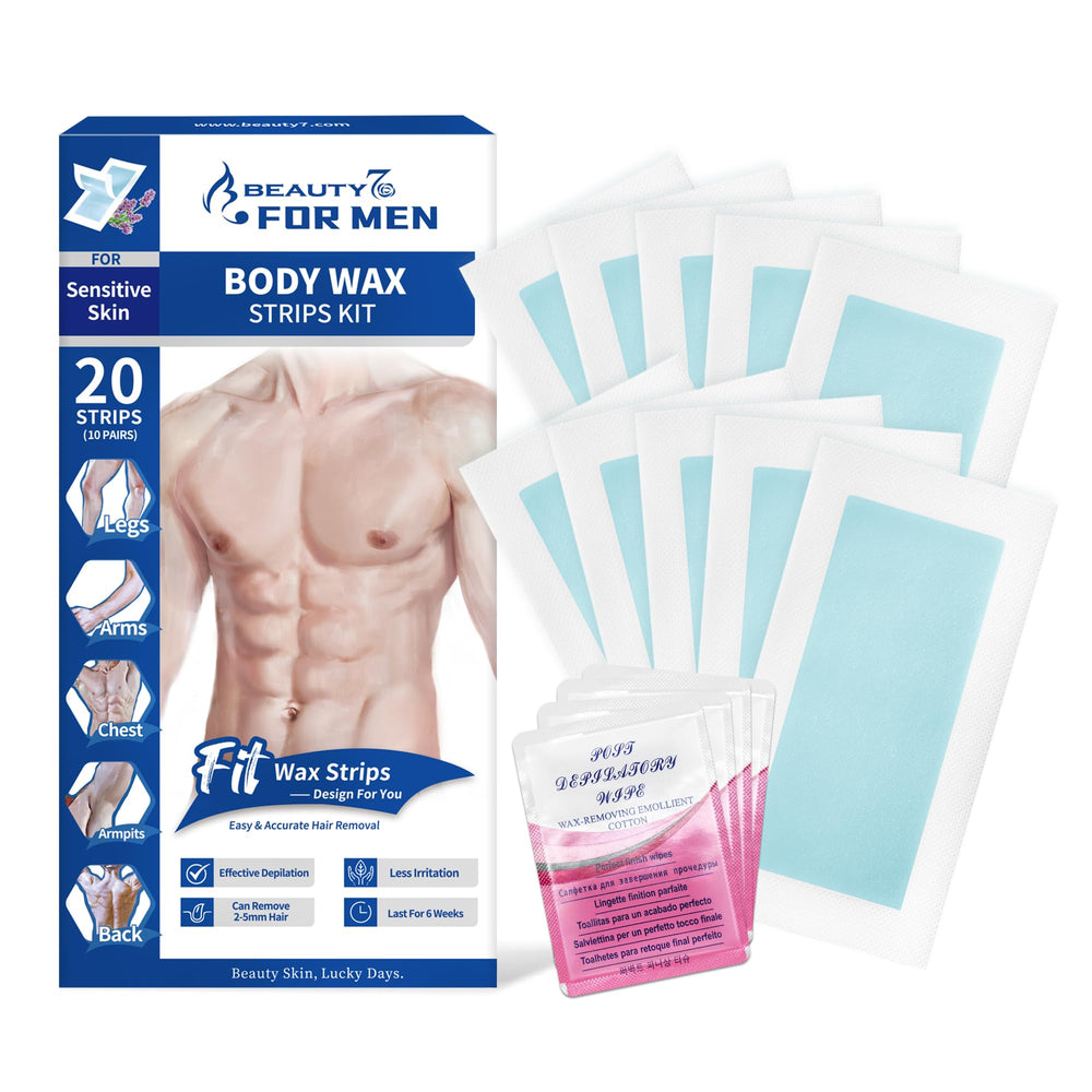 Beauty7 packaging showing a ready-to-use at-home waxing kit for men
