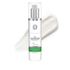 Beauty Facial Extreme kp exfoliating lotion bottle on a bathroom counter promotes smooth, hydrated skin.