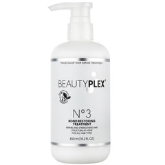 BeautyPlex No.3 Bond Repair bottle pour shows easy pre-shampoo application.