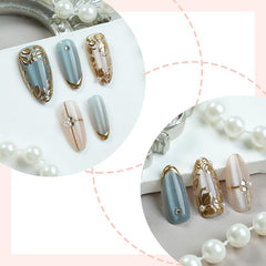 BEAWTH 3D gold flower accents elevate press-on nails for festive looks.