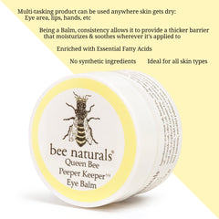Close-up shows Bee Naturals eye balm texture, absorbing smoothly.