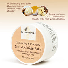 Bee Naturals balm applied to nails for gentle cuticle care.