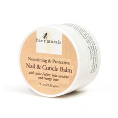 Bee Naturals balm shows shea butter and beeswax hydrating nails.