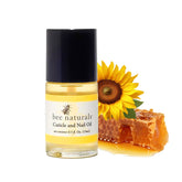 Bee Naturals Nail & Cuticle Oil bottle closeup, rich moisturizing formula.