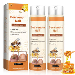 Bee Venom Nail Spray bottle closeup; soothing formula nourishes nails