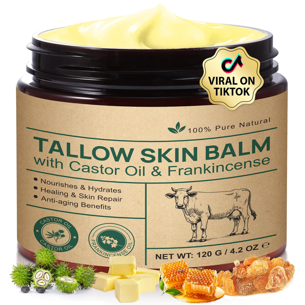 Beef Tallow Frankincense Balm jar demonstrates rich hydration for dry skin