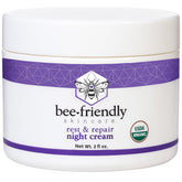 BeeFriendly Night Cream texture close-up shows a rich, hydrating formula for overnight care.
