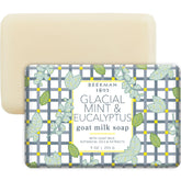 Beekman 1802 goat milk soap bar with glacial mint and eucalyptus for sensitive skin hydration.