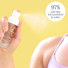 Beekman 1802 Milk Shake Body Mist Coconut Cream spray in action delivering gentle hydration.
