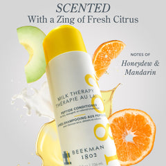Beekman 1802 conditioner label features Brazilian Flex Peptide Bond and hydrolyzed collagen.