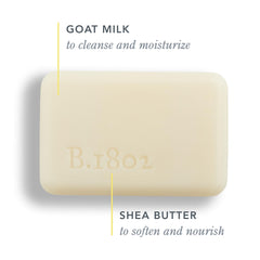 Beekman 1802 Sunshine Lemon soap bar slice reveals creamy texture for nourished skin.